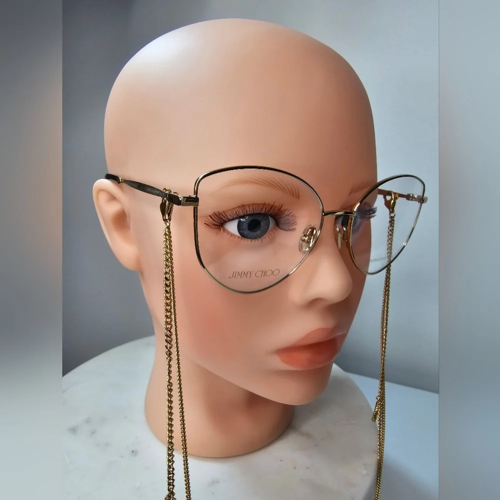 JIMMY‎ CHOO 52 MM gold-toned women's eyeglasses frames with removable chain.
